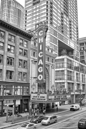 Chicago, USA - October 15, 2016: Exterior of The Chicago Theater. The building was added to the National Register of Historic Places June 6, 1979.のeditorial素材