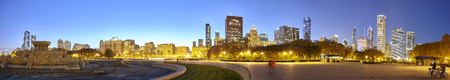 Panoramic picture of Chicago downtown at twilight, long exposure, USA.
