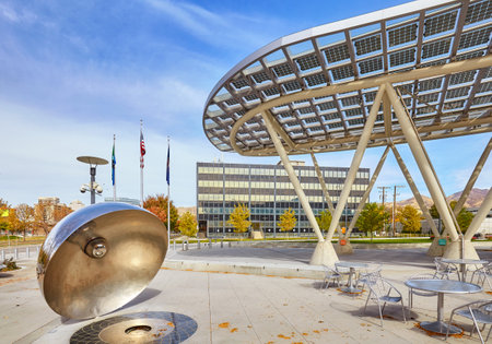 Salt Lake City, USA - October 23, 2016: Salt Lake City Public Safety Building. In addition to housing Police and Fire departments, it functions as disaster or emergency operation center for the area.のeditorial素材