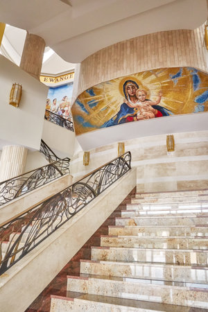 Torun, Poland - July 08, 2017: Interior of newly built Shrine of Our Lady the Star of New Evangelization and St. John Paul II, initiated by Tadeusz Rydzyk Founder and Director of Radio Maryja Station.のeditorial素材
