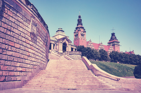 Vintage stylized picture of Chrobry Embankment in Szczecin, Poland.の写真素材