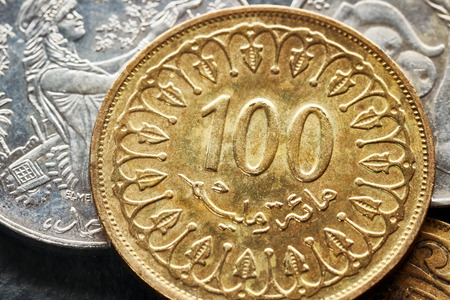 Close up picture of Tunisian dinars, shallow depth of field.の写真素材