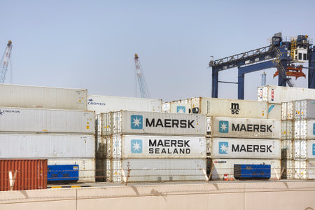 Ajman, United Arab Emirates - May 3, 2017: Containers at the Hutchison Ports Ajman.