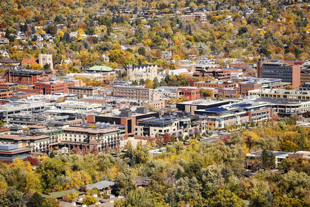 Aerial picture of Boulder City in autumn, Colorado, USA.の写真素材