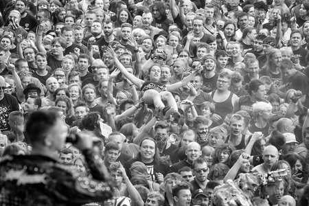 Kostrzyn, Poland - August 05, 2017: People having fun at a concert during the 23rd Woodstock...