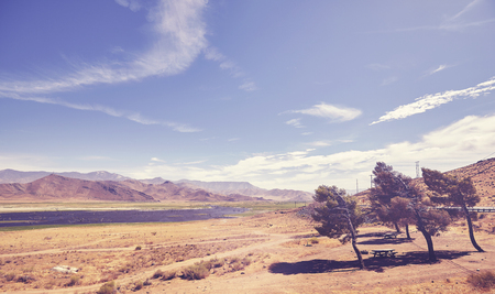 Death Valley National Park rest area, color filtered photo, USA.の写真素材