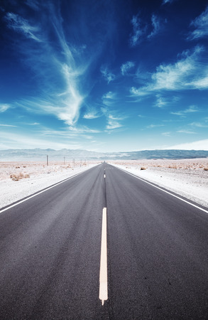 Death Valley desert road, travel concept, color toned picture, USA.の写真素材