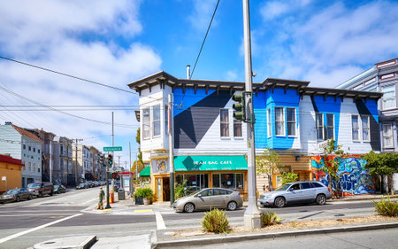 San Francisco, USA - August 24, 2015: Colorful houses typical for San francisco by Divisadero Street.のeditorial素材