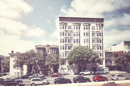 Retro toned picture of San Francisco street, California, USA.の写真素材
