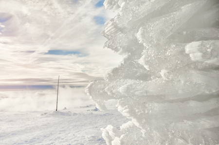 Natural ice formation, winter background, selective focus.の写真素材