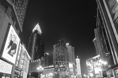Chongqing, China - October 02, 2017: Modern buildings in downtown Chongqing at night.のeditorial素材