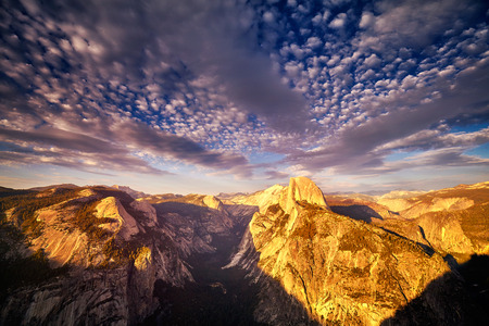 Half Dome in the Yosemite National Park  seen from the Glacier Point at sunset, California, USA.の写真素材