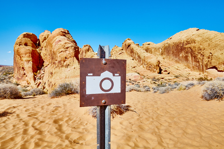 Scenic spot photo sign, Valley of Fire State Park, Nevada, USA.の写真素材