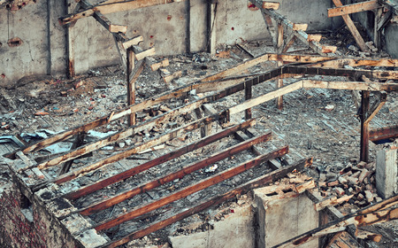 Color toned picture of a destroyed building, disaster concept.の写真素材