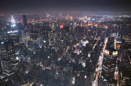 Aerial night view of the New York City, USA.の写真素材