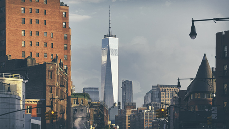 Manhattan cityscape, color toning applied, New York, USA.の写真素材