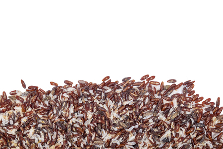 Mix of Plantago afra L. (Plantago psyllium) seeds and Plantago ovata (blond psyllium) husks isolated on white background.の写真素材