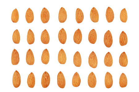 Shelled almonds collection isolated on white background.の写真素材