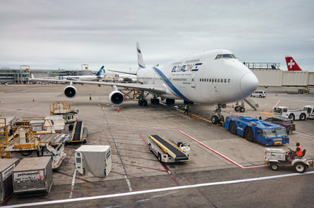 New York, USA - June 27, 2018: El Al Israel Airlines Boeing 747 at the John F. Kennedy International Airport.のeditorial素材