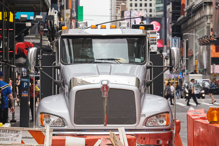 New York, USA - June 28, 2018: Kenworth Truck parked in crowded downtown New York.のeditorial素材