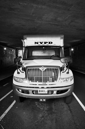 New York, USA - July 03, 2018: NYPD truck parked under an overpass in downtown New York.