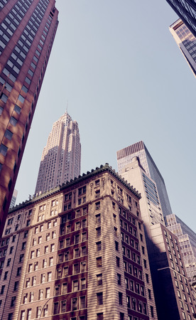 Looking up at New York buildings, USA.の写真素材