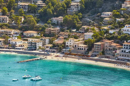 Aerial view of Port de Soller, Mallorca, Spain.の写真素材