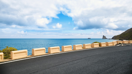 Panoramic view of a scenic ocean drive road, Tenerife, Spain.の写真素材