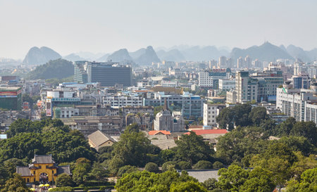 Guilin, China - September 15, 2017: Scenic view of Guilin, that was designated in 1982 as National Famous Historical and Cultural City by the State Council of China.のeditorial素材