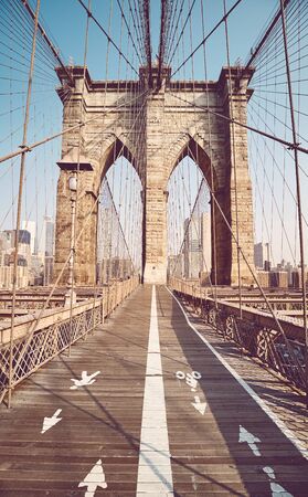 Brooklyn Bridge in the morning, color toning applied, New York City, USA.の写真素材