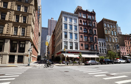 New York, USA - July 8, 2018: Cyclist on an empty West Broadway street.のeditorial素材