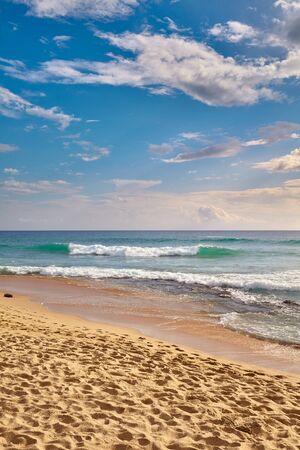 Tropical beach at sunset, summer vacation concept.