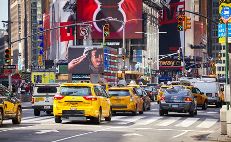 New York, USA - 29 June 2018: Traffic jam at Broadway, oldest north â€“ south main thoroughfare...