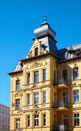 Close up picture of an old tenement house on Grunwaldzki Square in Szczecin, Poland.の写真素材