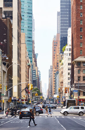 New York, USA - July 01, 2018: General view of bustling Lexington Avenue located on the East Side of the borough of Manhattan.のeditorial素材