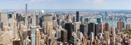 Panoramic view of New York City skyline on a sunny summer day, USA.