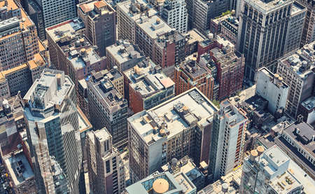 Retro toned aerial view of New York City, USA.の写真素材