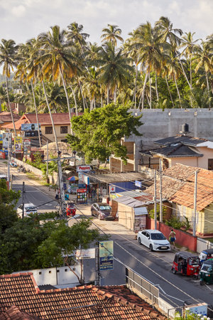 Mirissa, Sri Lanka - December 24, 2019: Main street of Mirissa, one of Sri Lanka top travel destinations.のeditorial素材