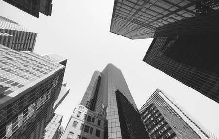 Looking up at Manhattan skyscrapers, New York City, USA.の写真素材