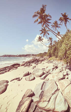 Retro toned picture of a tropical beach on a sunny summer day, Sri Lanka.