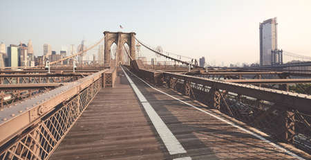 Panoramic view of Brooklyn Bridge, color toned picture, New York City, USA.の写真素材