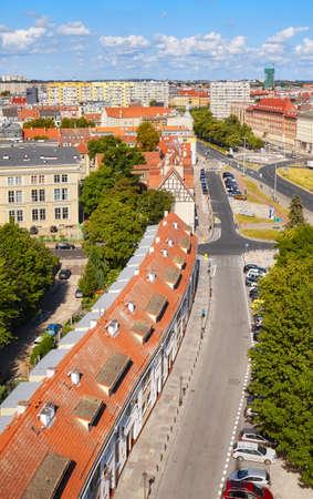 Aerial view of Korsarzy Street in downtown Szczecin, Poland.の写真素材