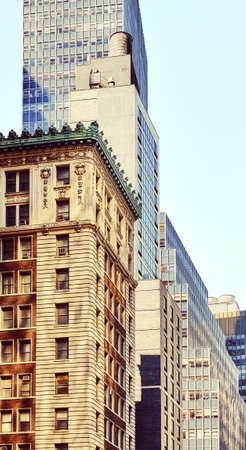 Old and modern buildings in Manhattan, color toning applied, New York City, USA.の写真素材