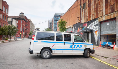 New York, USA - July 04, 2018: City of New York Police Department (NYPD) vehicle parked on a street in Brooklyn.のeditorial素材