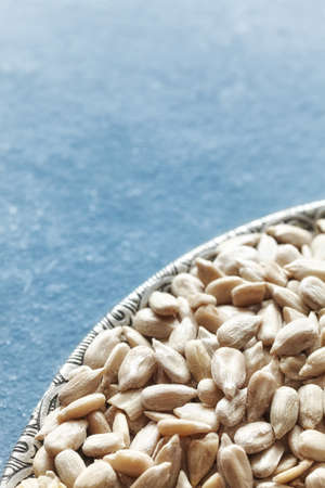 Close up picture of raw sunflower seed kernels, selective focus.の写真素材