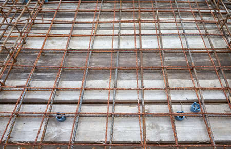 Picture of ribbed steel bar reinforcement construction ready for concrete casting.