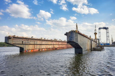 Empty dry dock seen from the water.の写真素材