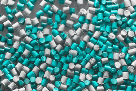 Close up picture of color masterbatch pellets, selective focus.