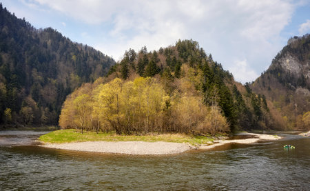 Dunajec River in Pienin Mountains, Poland.の写真素材
