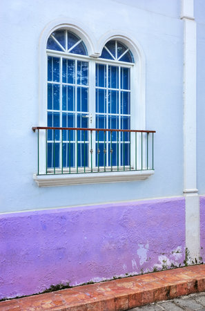 Street view of a colorful facade with window, architecture background, Guayaquil, Ecuador.の写真素材
